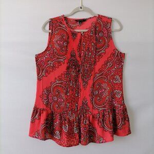 Banana Republic Womens Red Paisley Sleeveless Peplum Blouse Top Size Medium